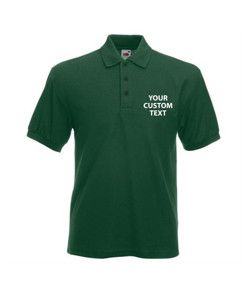 Personalised Polo Shirts 65/35 Heavy Pique Fruit of the Loom White 220gsm, Colours 230gsm  with custom text Embroidery or logo
