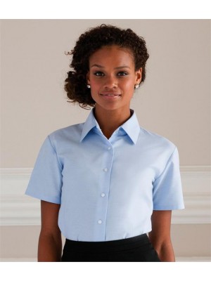 Plain COLLECTION LADIES SHORT SLEEVE EASY CARE OXFORD SHIRT RUSSELL White 130, Colours 135 GSM
