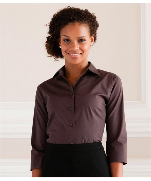 Plain COLLECTION LADIES 3/4 SLEEVE EASY CARE FITTED SHIRT RUSSELL 140 GSM